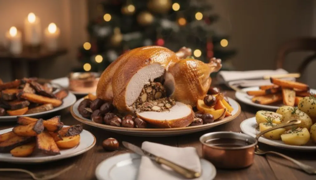 découvrez notre recette de poularde de noël farcie aux noisettes, pour une viande tendre et juteuse accompagnée d'une peau délicieusement croustillante, parfaite pour vos repas festifs.