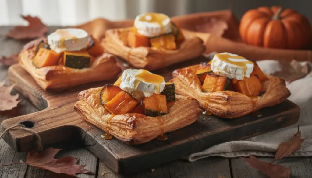 découvrez notre feuilleté croustillant au potimarron rôti, miel doré et chèvre fondant, une recette hivernale légère et savoureuse parfaite pour des repas gourmands et équilibrés.