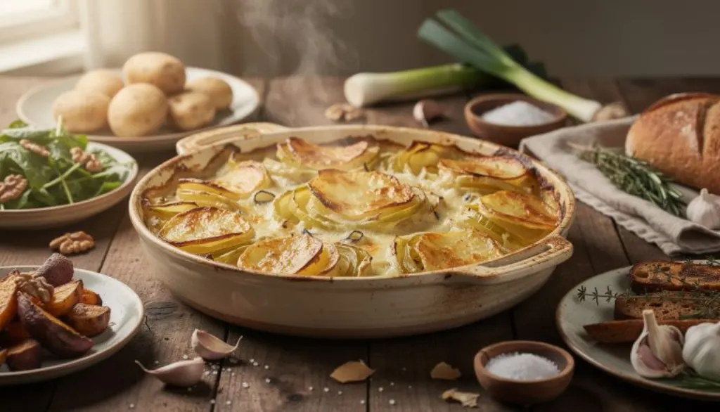 découvrez notre gratin gourmand de pommes de terre et poireaux, une recette rustique et réconfortante qui séduit les foyers cet hiver, surpassant même les lasagnes en popularité.