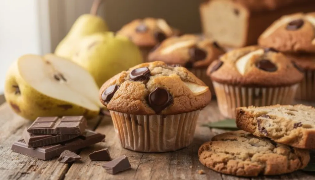 découvrez notre muffin maison poire et chocolat noir, moelleux et parfumé, une gourmandise qui séduit dès la première bouchée. parfait pour un moment de douceur authentique.