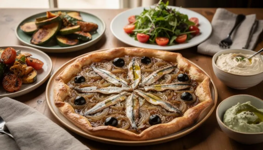 savourez la pissaladière dorée au four, un délice provençal alliant pâte croustillante, oignons caramélisés et anchois, pour une expérience gustative irrésistible et addictive.