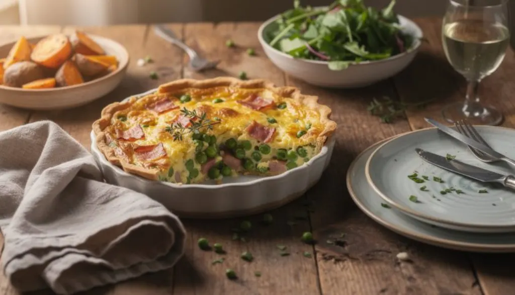 découvrez notre quiche sans pâte aux lardons et petits pois, un dîner réconfortant et rapide à préparer en seulement 15 minutes. parfait pour un repas savoureux et léger !