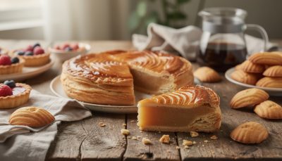 découvrez la galette des rois frangipane de cyril lignac : un feuilletage croustillant, une crème d’amande onctueuse et un sirop éclatant pour une douceur royale irrésistible.