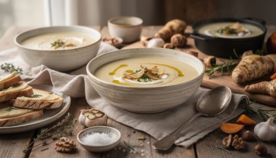 découvrez notre velouté de topinambours, une recette crémeuse et parfumée qui réchauffera vos soirées d'hiver avec douceur et gourmandise.