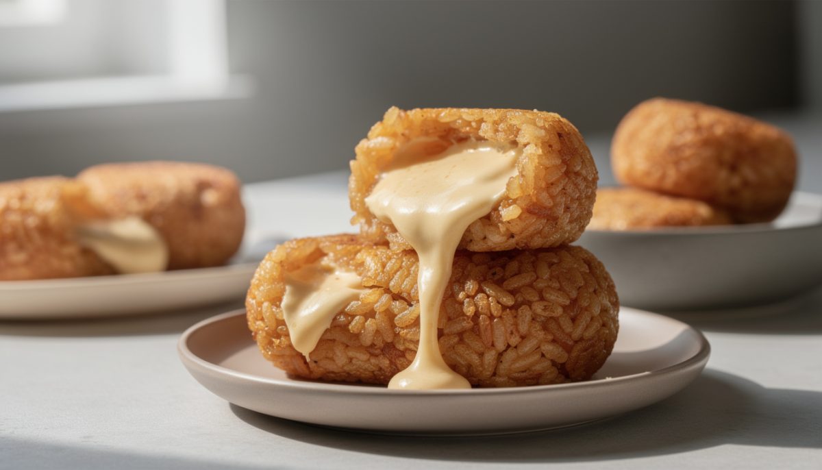 savourez notre galette croustillante au riz parfaitement cuit, renfermant un cœur fondant et gourmand pour une expérience culinaire délicieuse et authentique.