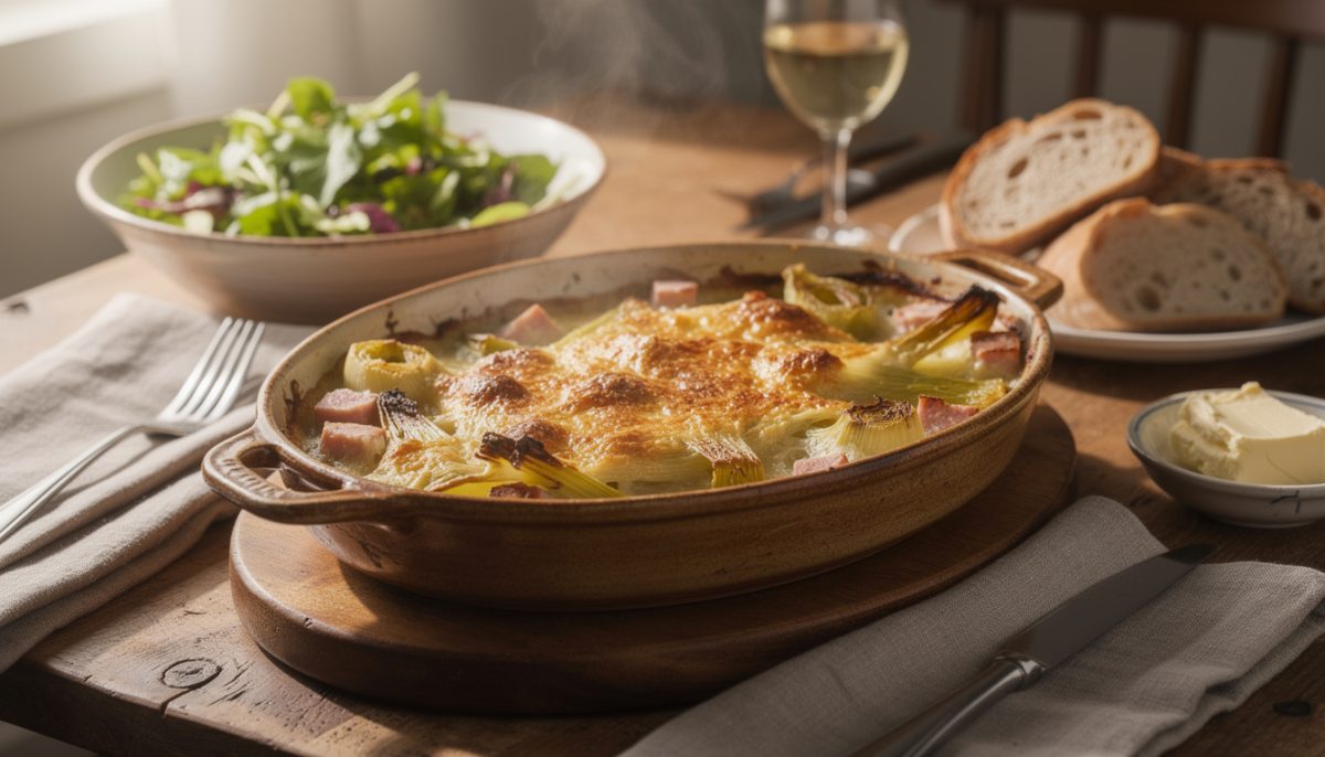 découvrez notre gratin de poireaux au jambon, un plat convivial et chaleureux, idéal pour régaler toute votre famille dès la première bouchée ce mois de mars.