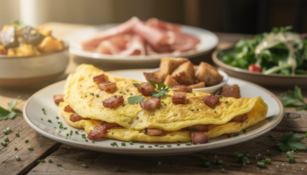 découvrez une recette simple et gourmande d'omelette moelleuse aux lardons et croûtons, parfaite pour sublimer votre pain rassis et régaler toute la famille.