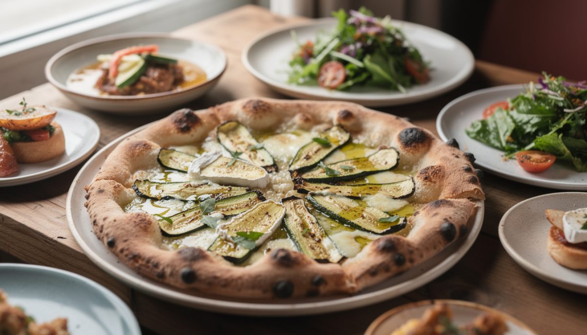découvrez notre pizza gourmande aux courgettes fondantes, au brie onctueux et à la pâte croustillante, pour des dîners savoureux et pleins de caractère.