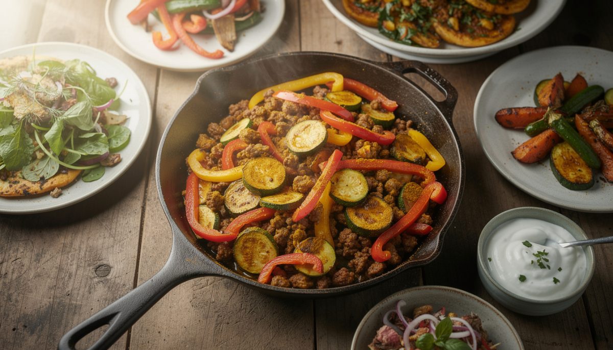 découvrez une poêlée savoureuse alliant steak haché, courgettes et poivrons au curry, une recette simple et pleine de saveurs exquises pour régaler vos papilles.
