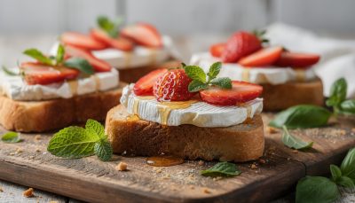 savourez l'alliance idéale de fraîcheur, douceur et caractère avec nos tartines au chèvre frais et fraises, une recette simple et gourmande à déguster à tout moment.