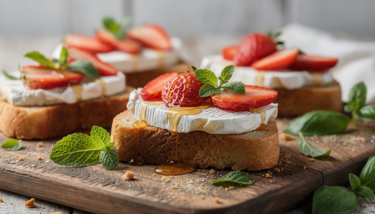 savourez l'alliance idéale de fraîcheur, douceur et caractère avec nos tartines au chèvre frais et fraises, une recette simple et gourmande à déguster à tout moment.